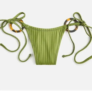 J Crew Wide rib curved waist cheeky string bikini bottom tortoise rings S NWT